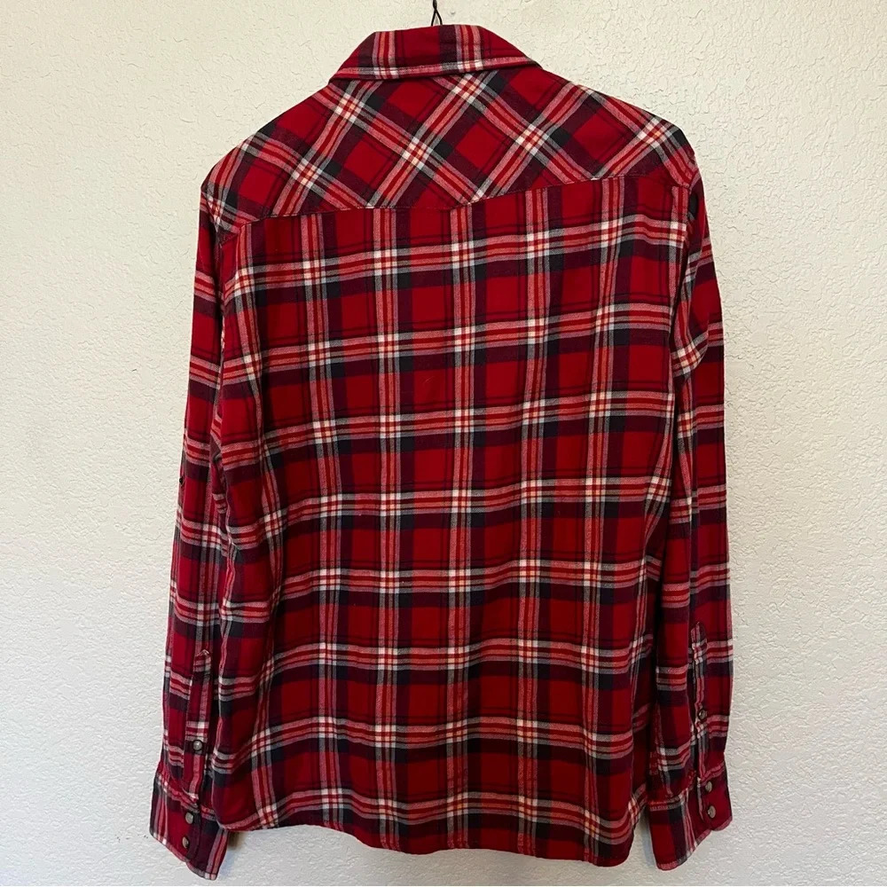 Jachs Girlfriend red plaid long sleeve snap button down shirt size medium - Picture 7 of 11